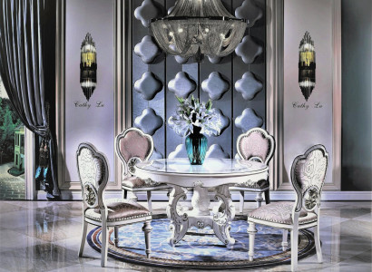 Dining room 6 armchairs 7 pieces. Set Classic Suite Round Dining table Chair